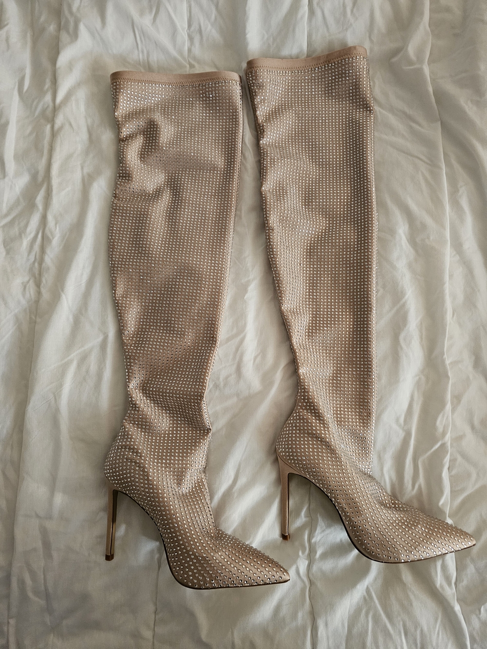 Aldo Nude Crystal-Studded Over-the-Knee Stiletto Boots